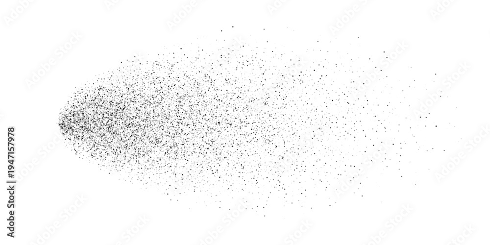 Fototapeta premium Spray splatter background with dense black particles fading into scattered dots on white. Dynamic dispersion effect of aerosol flow. Minimal vector illustration with clean monochrome style