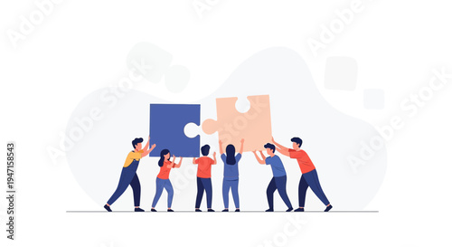 Teamwork puzzle pieces connection, business people collaborating, strategy and success