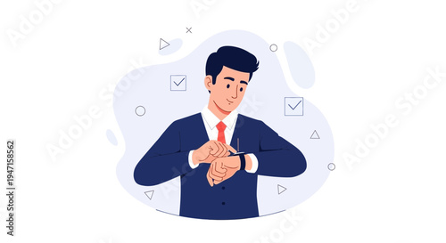 Businessman checking smart watch, time management, business concept illustration