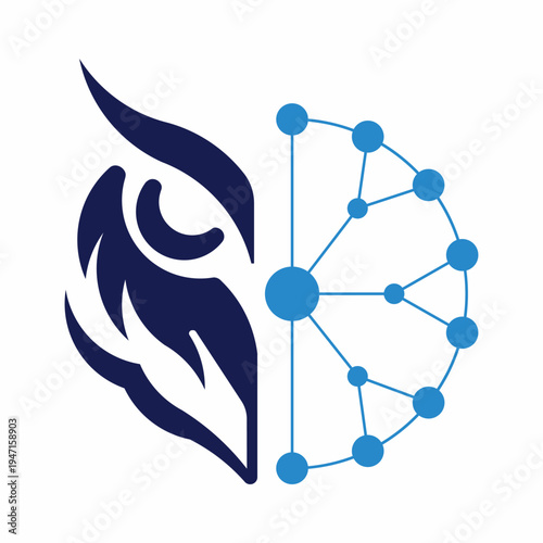 Minimalist Cyber Owl Logo Concept with Half Digital Network and Circuit Lines for AI and Tech
