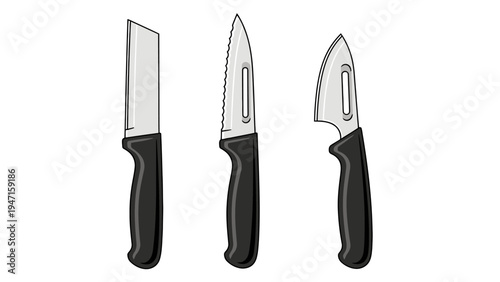 Three Kitchen Knives Illustration.