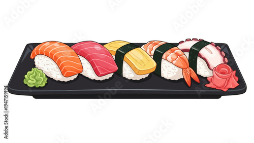 Sushi on Black Tray.