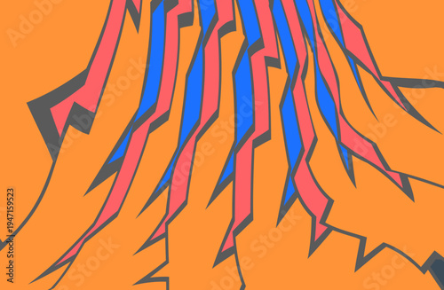 Abstract Orange Graphic With Blue And Pink Jagged Stripes, Dynamic Geometric Pattern Art