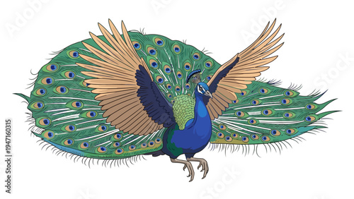 Peacock Displaying Vibrant Feathers.