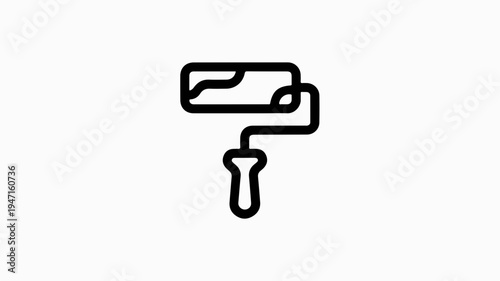 Black paint roller icon with paint roller extension tool on white background for painting and decorating projects