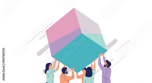 Vector illustration of people holding up a large puzzle piece