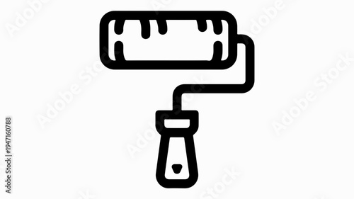 Paint roller with dripping paint on a white background ready for painting walls or surfaces with a handle