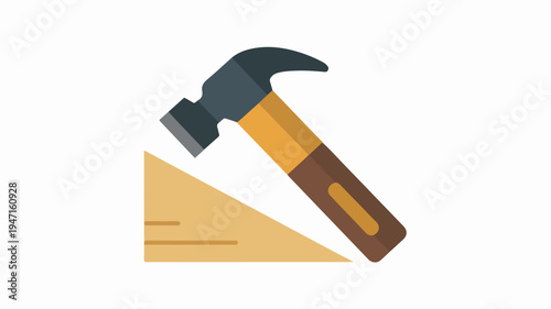 Hammer striking wooden wedge on white background symbolizing construction and diy projects with essential tools
