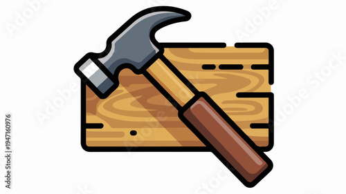 Hammer resting on wooden plank tool for construction and diy projects symbolizing hard work and repair