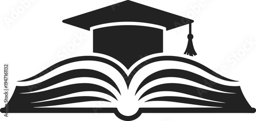 Graduation cap on open book icon black silhouette on white background education