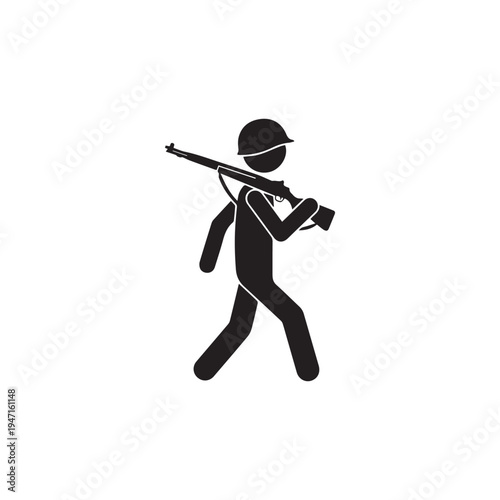 Soldier Walking with Rifle Silhouette Military Symbol.
