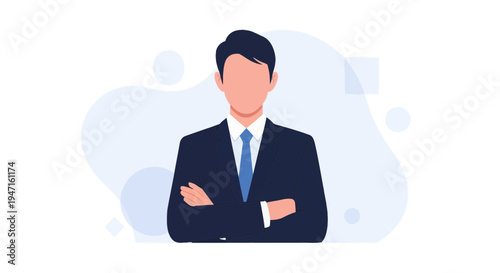 Confident Businessman Standing Arms Crossed, Professional Corporate Portrait, Modern Flat Design