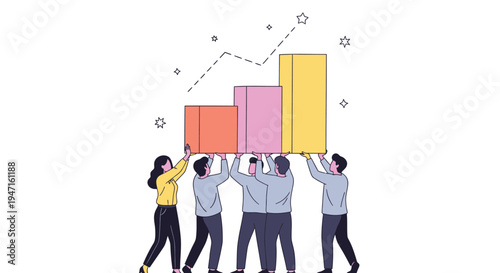 Vector illustration of people holding colorful business graph