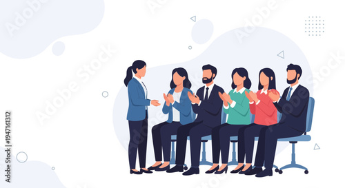 Business team applauds successful presentation by female leader