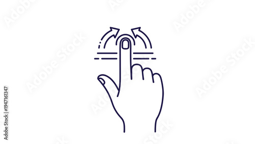 Human hand outline with an index finger touching a screen and two arrows indicating a scrolling or swiping motion.
