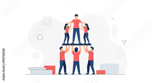 Teamwork pyramid of people supporting each other, unity and collaboration concept