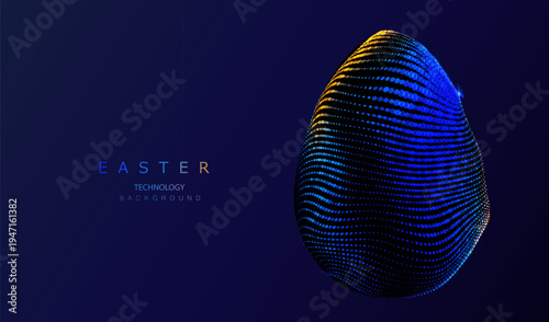 Retro 3d Easter eggs isolated on blue dark background. AI vintage technology easter egg card in halftone dotted pattern concept.
