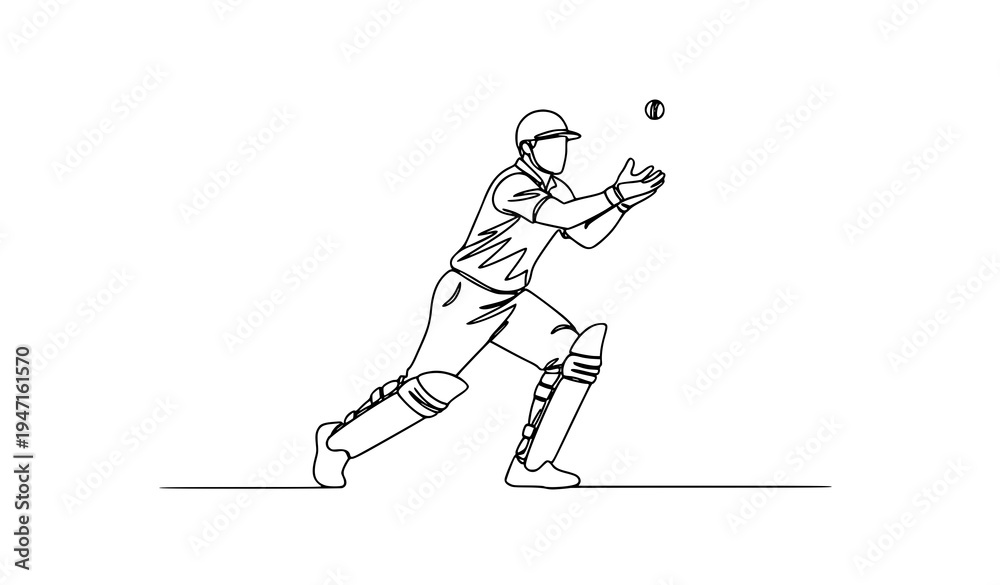 Fototapeta premium One continuous line drawing cricket fielder catching ball minimalist sports vector illustration