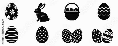 Easter eggs and bunny silhouettes