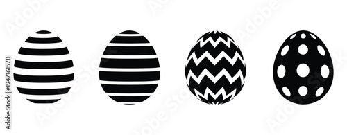 Black and white oval shapes with various patterns