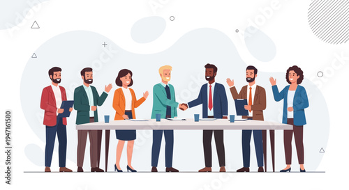 Business people shaking hands over a table, agreement and partnership concept