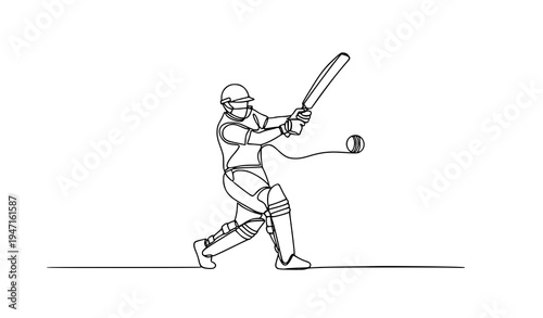 Continuous one line drawing cricket player batting minimalist sports logo vector illustration