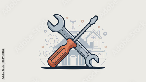 Crossed wrench and screwdriver tools for home repair and maintenance services
