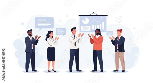 Business team applauding and celebrating success at presentation