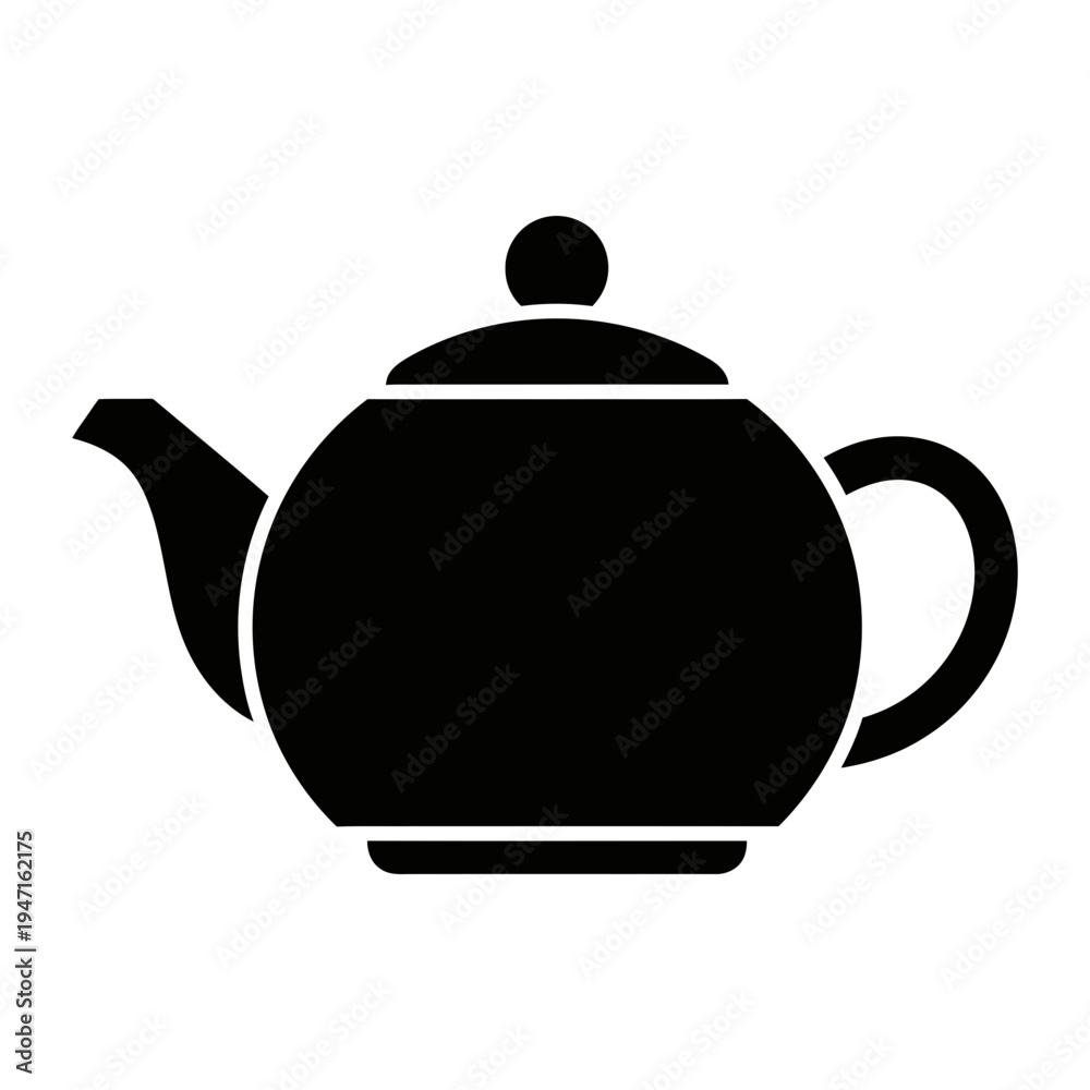 Obraz premium Black Teapot Silhouette Icon Vector - Simple Kitchenware Symbol for Hot Beverage