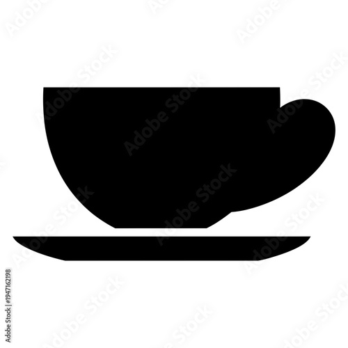 Black coffee cup and saucer icon, simple silhouette for cafe and drink concepts