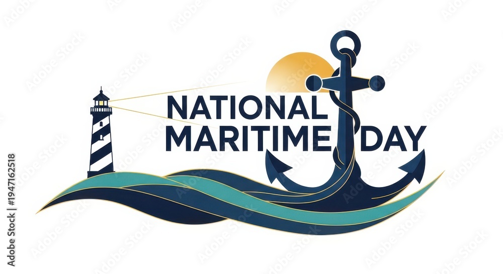 Obraz premium National Maritime Day logo with anchor and lighthouse