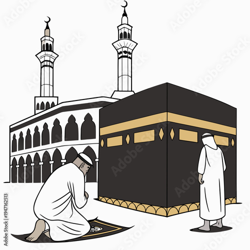 Muslim men praying in front of kaaba mecca prayer islam