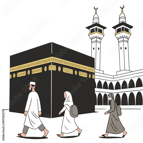 Of people walking around the Kaaba in Mecca mosque