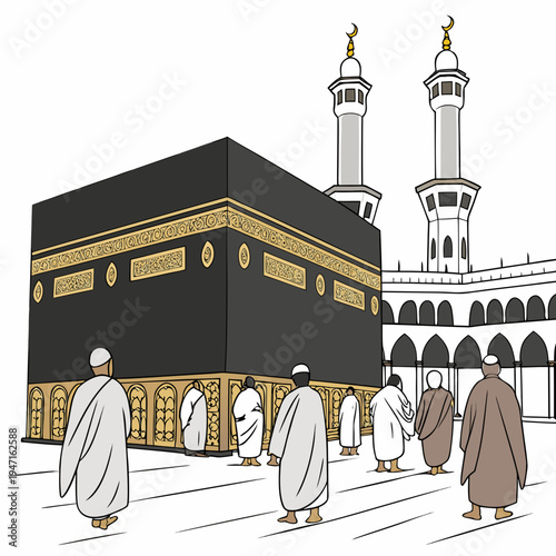 Realistic of a holy gathering with Kaaba and minarets