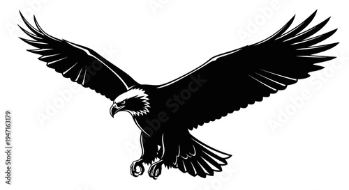 Silhouette of a soaring eagle with outstretched wings in flight.
