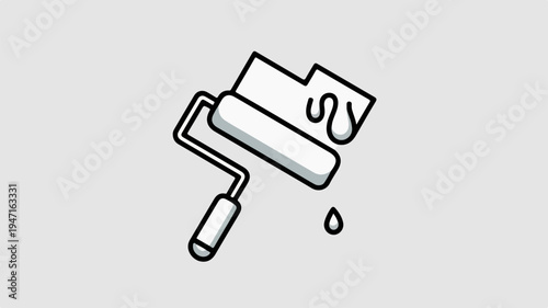 Paint roller with dripping paint on a clean background for decoration and renovation concepts