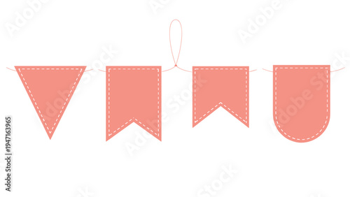 Single peach colored garland with four unique banner shapes including triangles and shields for soft decor themes.