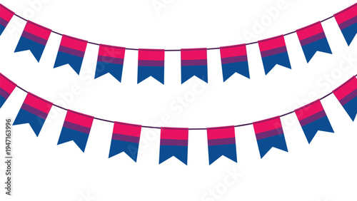 Two decorative bunting garlands featuring bicolor flags in pink and blue for gender reveal parties or celebrations.
