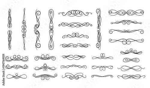 Ornamental line divider bundle with Victorian swirl flourish and calligraphic vector separators