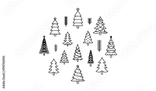 Christmas pine and fir tree icon bundle with evergreen and holiday vector illustrations EPS 10