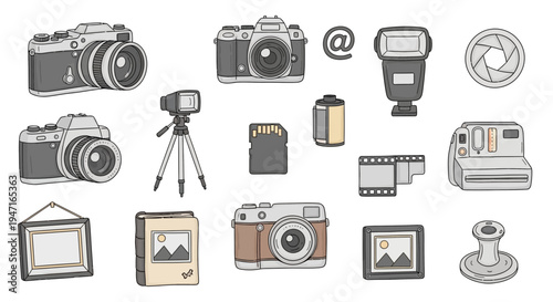 Hand Drawn Photography Equipment and Camera Accessories Collection