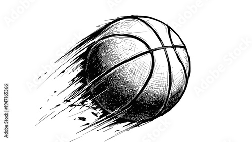 Basketball flying with motion speed lines sketch illustration