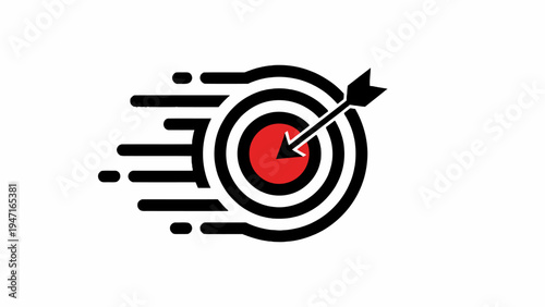 Target board icon with arrow hitting bullseye and speed lines