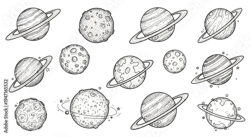 Hand Drawn Space Planet Set Collection