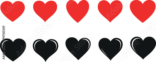 Five red hearts five black hearts symbol