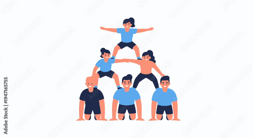 Fototapeta premium Teamwork Human Pyramid: People Building Stack for Success and Unity