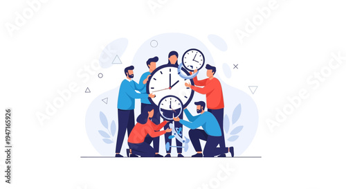 Teamwork, Time Management, Collaboration, Business Meeting, Clock Concept