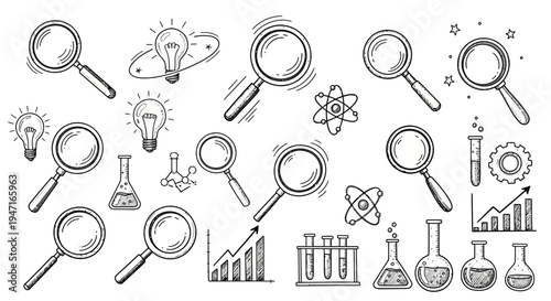 Hand Drawn Science and Research Doodle Icons Set