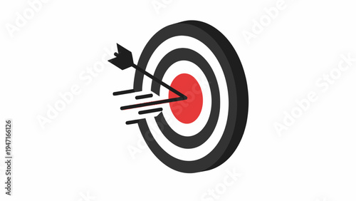 Arrow hitting bullseye target icon isolated on white background