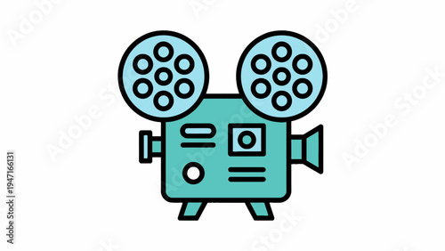 Vintage movie projector icon on white background